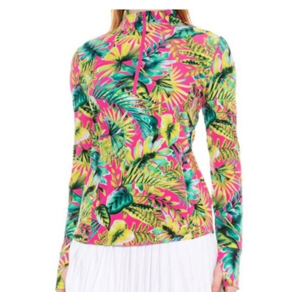 Tommy Bahama Womens Golf Active UPF 50 Long Sleeve Popover Top Small Floral - Picture 1 of 11